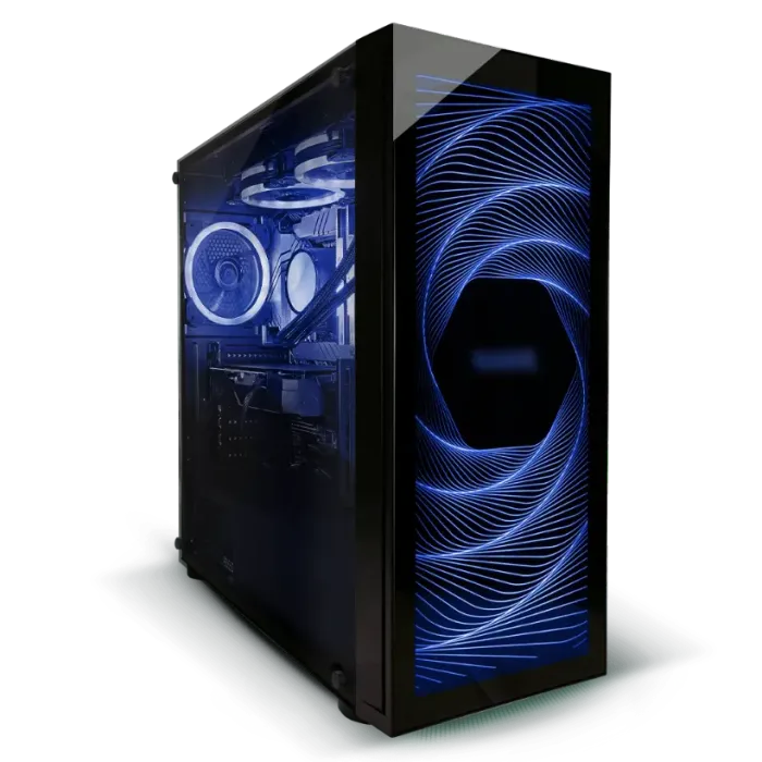 Gabinete de PC gamer com iluminação azul
